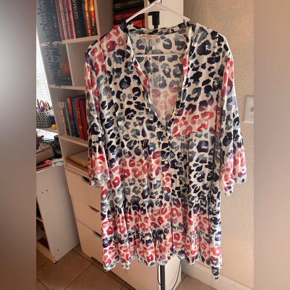 One Size Boutique Pink & Blue Cheetah Print Dress